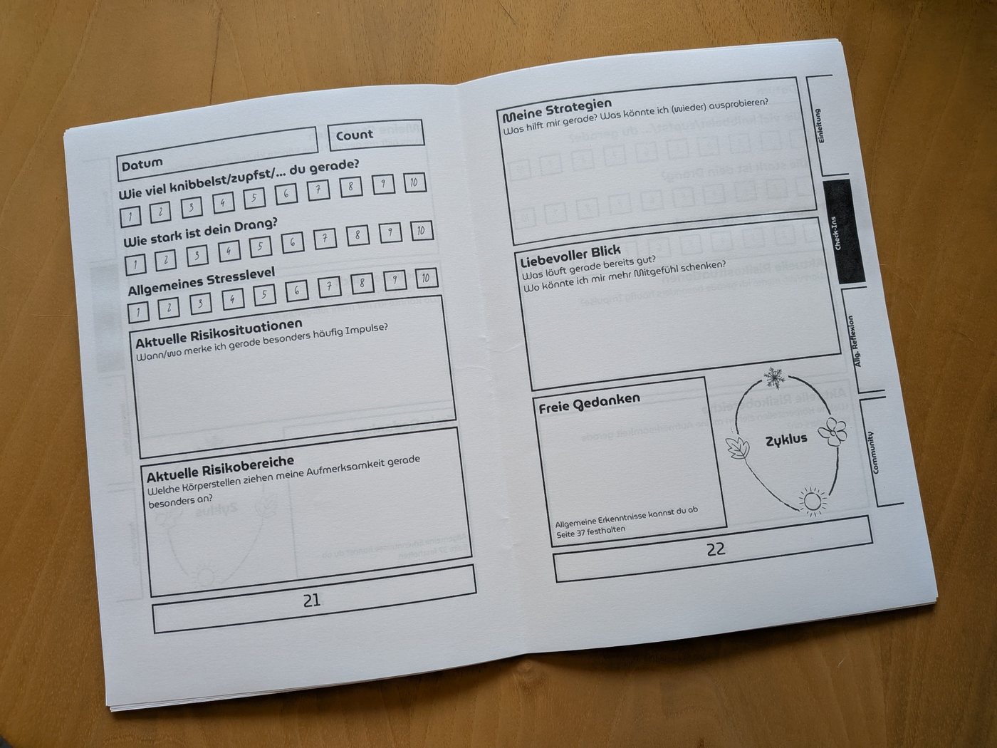 Check-in-Seiten des BFRB-Journals